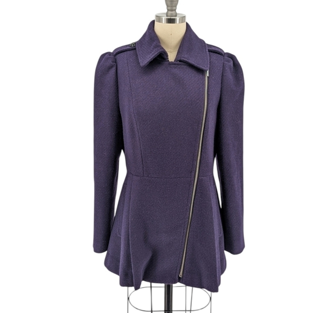 G2000 Asymmetrical Wool Blend Pea Coat Purple 40/8/M preppy classic winter